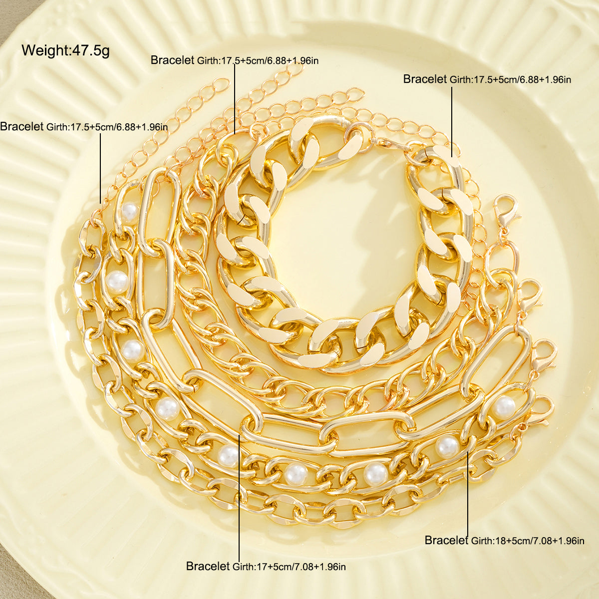 5pc Chunky & Pearl Bracelet Set