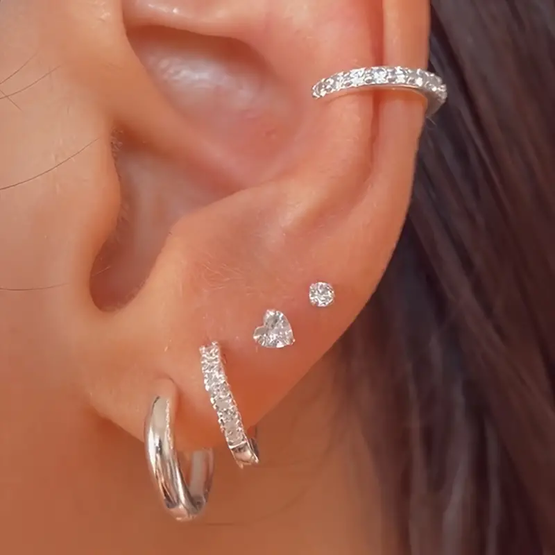 5pc Heart Zircon Hoop Earring Set