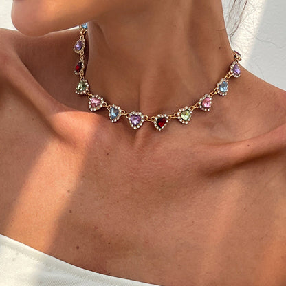 Rhinestone Heart Choker Necklace