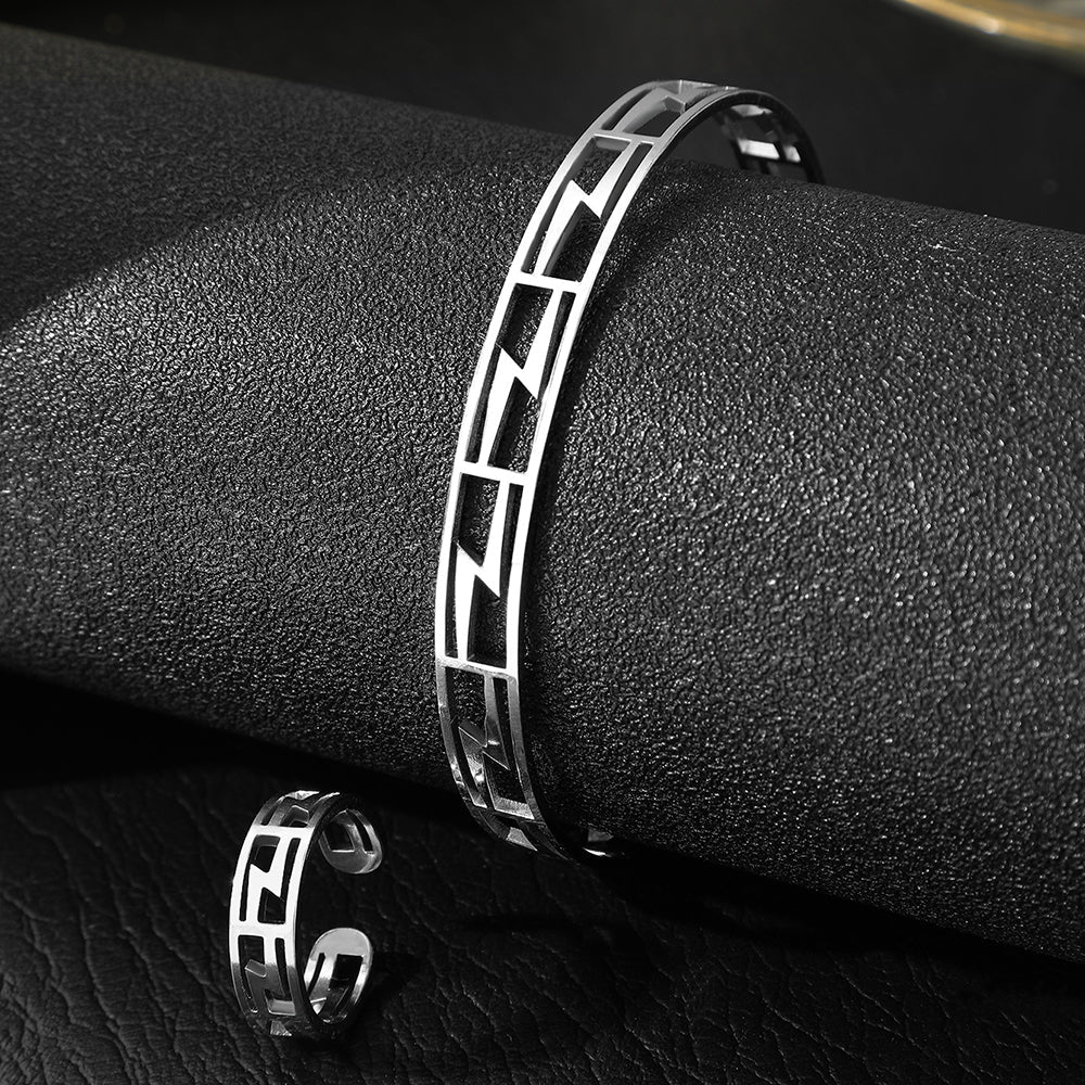 2pc Greek Key Bracelet & Ring Set