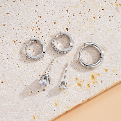 5pc Heart Zircon Hoop Earring Set