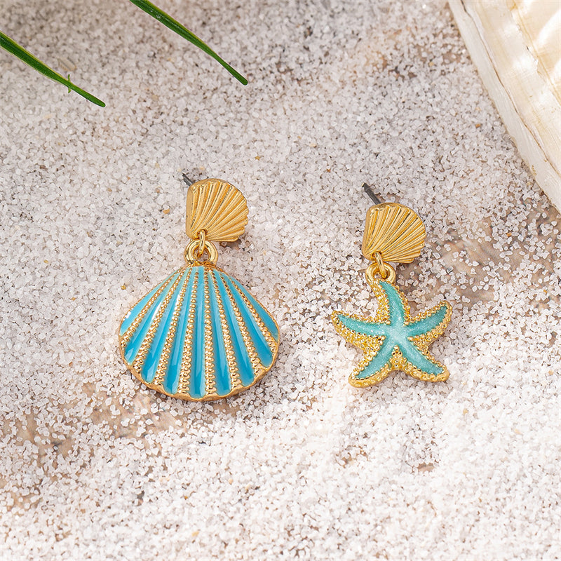 Asymmetrical Shell Starfish Earrings