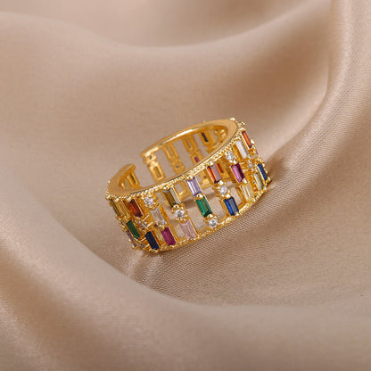 Open Gold Color Zircon Ring