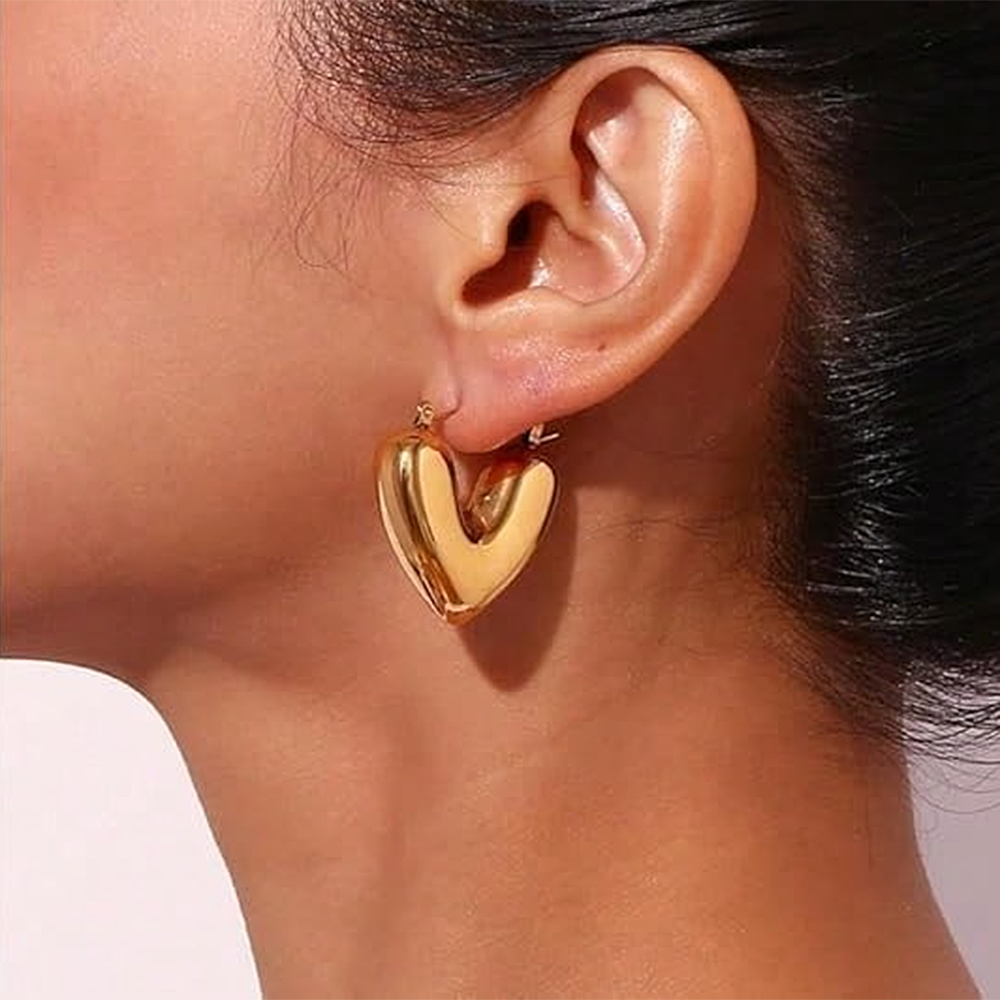 Chunky Gold Heart Hoop Earrings