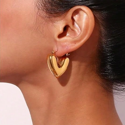 Chunky Gold Heart Hoop Earrings
