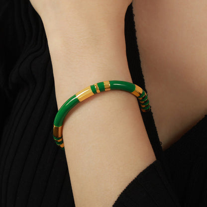 Black Enamel Gold Cuff Bangle