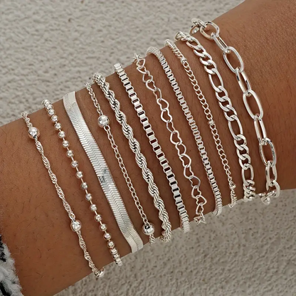 11pc Minimalist Gold Chain Bracelet Set