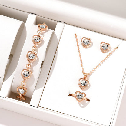 4pc Rose Gold Heart Crystal Jewelry Set