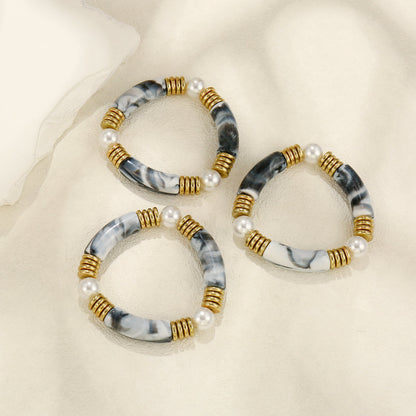 3pc Marble Tube & Pearl Bracelet Set