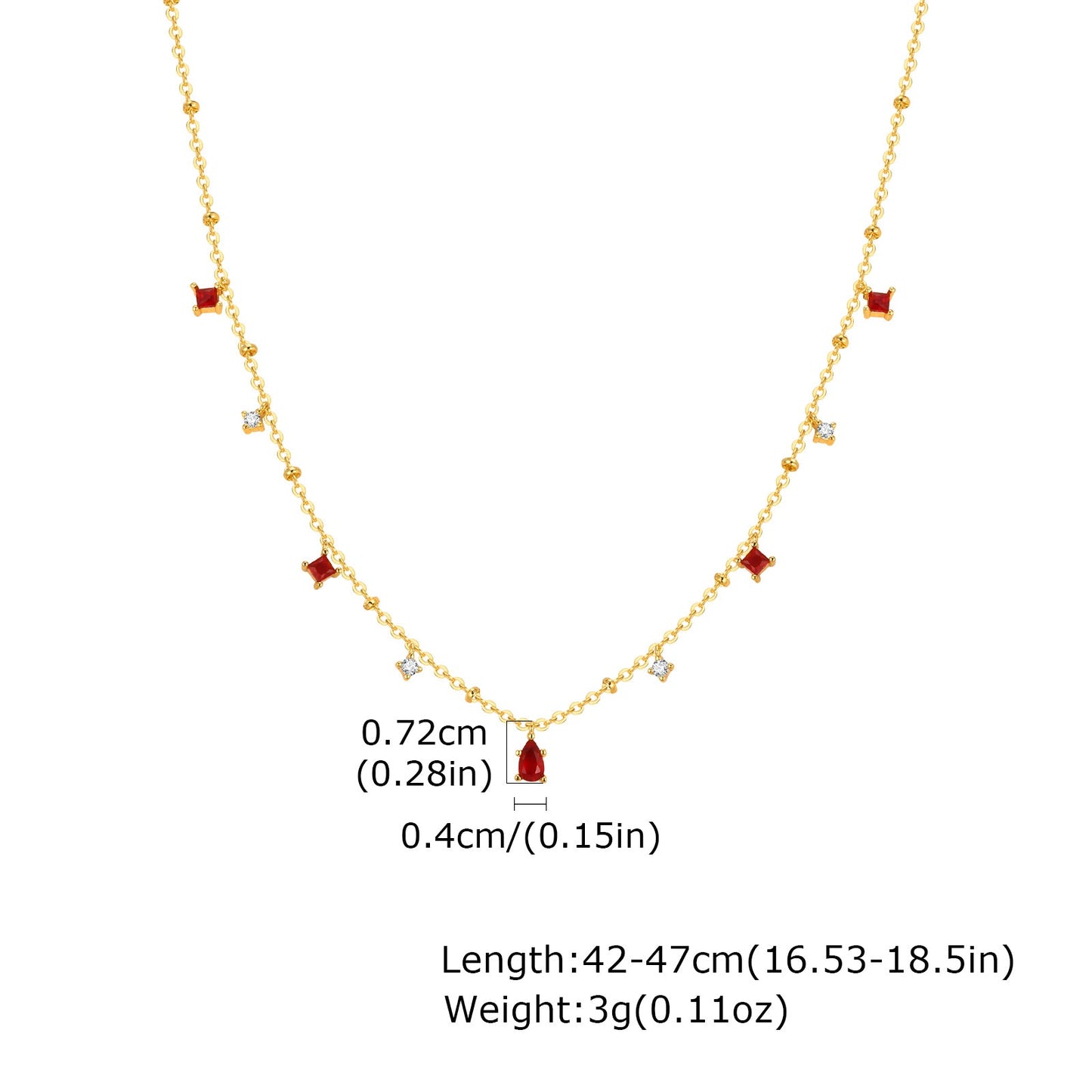 Dainty Red Gemstone Charm Necklace