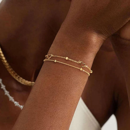 2pc Gold Layered Heart Bracelet Set