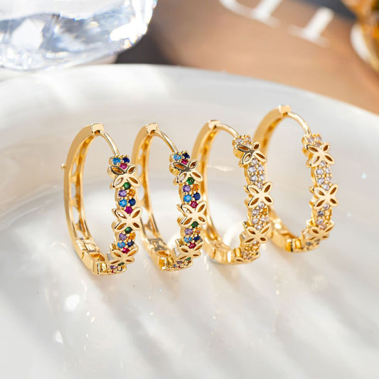 Floral Crystal Hoop Earrings