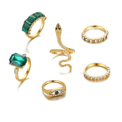 Boho Snake & Crystal Knuckle Ring Set
