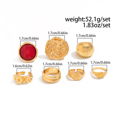7pc Vintage Acrylic & Metal Ring Set