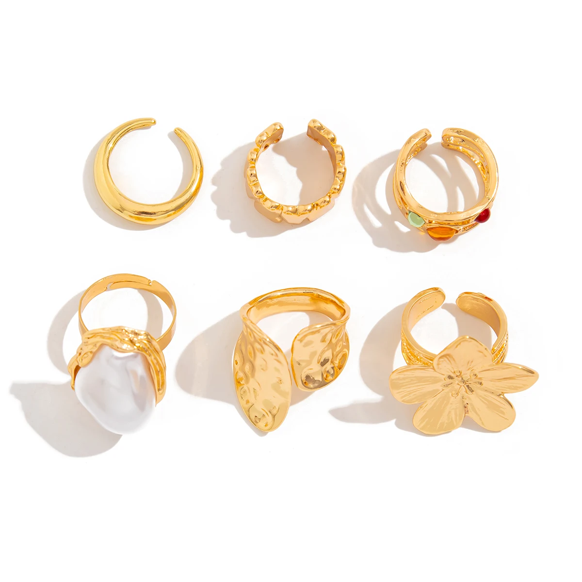Irregular Floral Baroque Ring Set