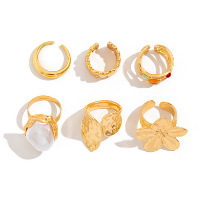Irregular Floral Baroque Ring Set