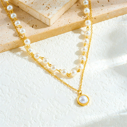 2pc Pearl Bead and Pendant Necklace Set