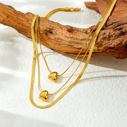 3pc Layered Heart Pendant Necklace Set