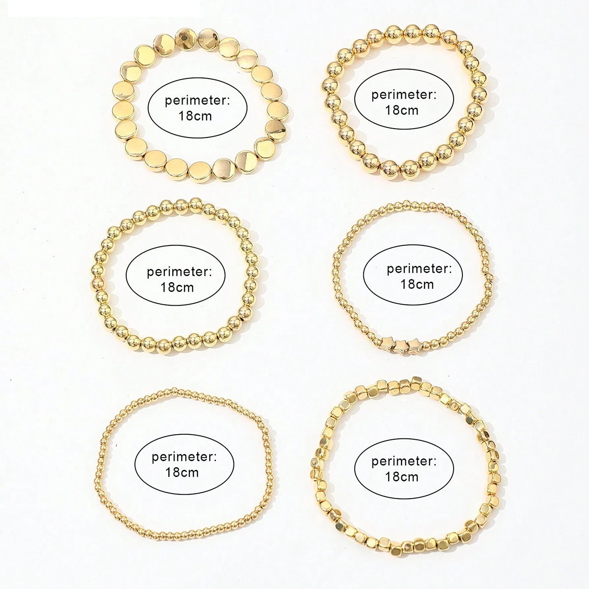 6pc Gold Stretch Bead Bracelet Stack