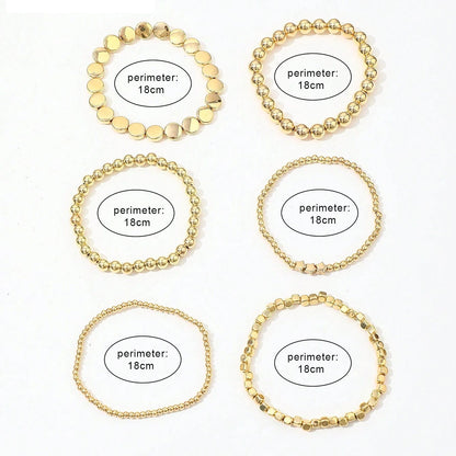 6pc Gold Stretch Bead Bracelet Stack