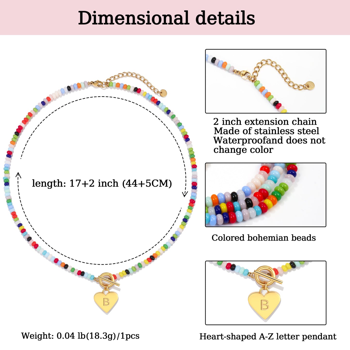 Beaded Heart Initial Pendant Necklace