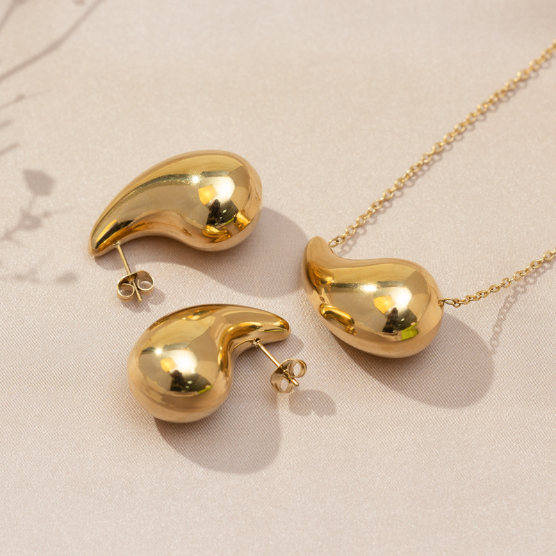 Gold-Tone Abstract Teardrop Necklace & Earring Set