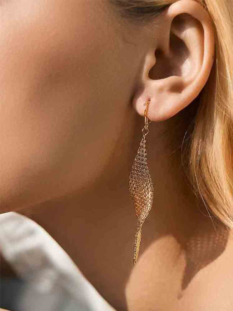 Gold Mesh Drape Hook Earrings