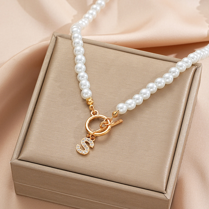 Pearl Initial Toggle Necklace