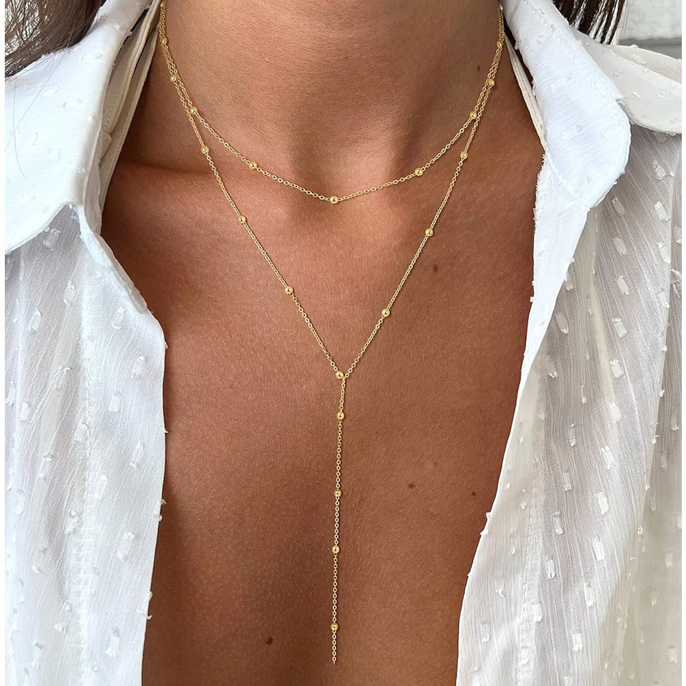 Layered Gold Beaded Y-Necklace