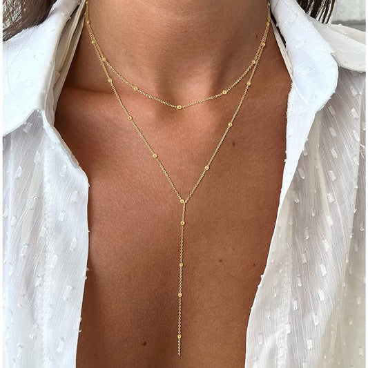 Layered Gold Beaded Y-Necklace