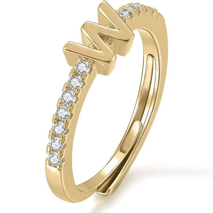 Gold Initial Letter Adjustable Ring