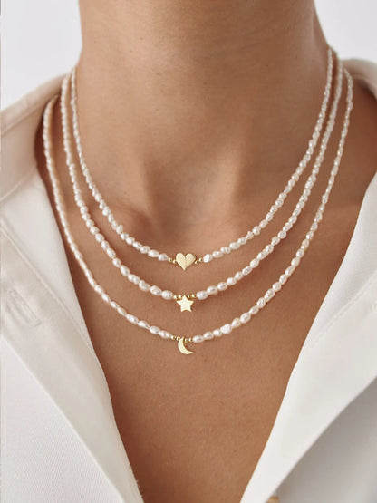 3pc Layered Pearl & Charm Necklace Set