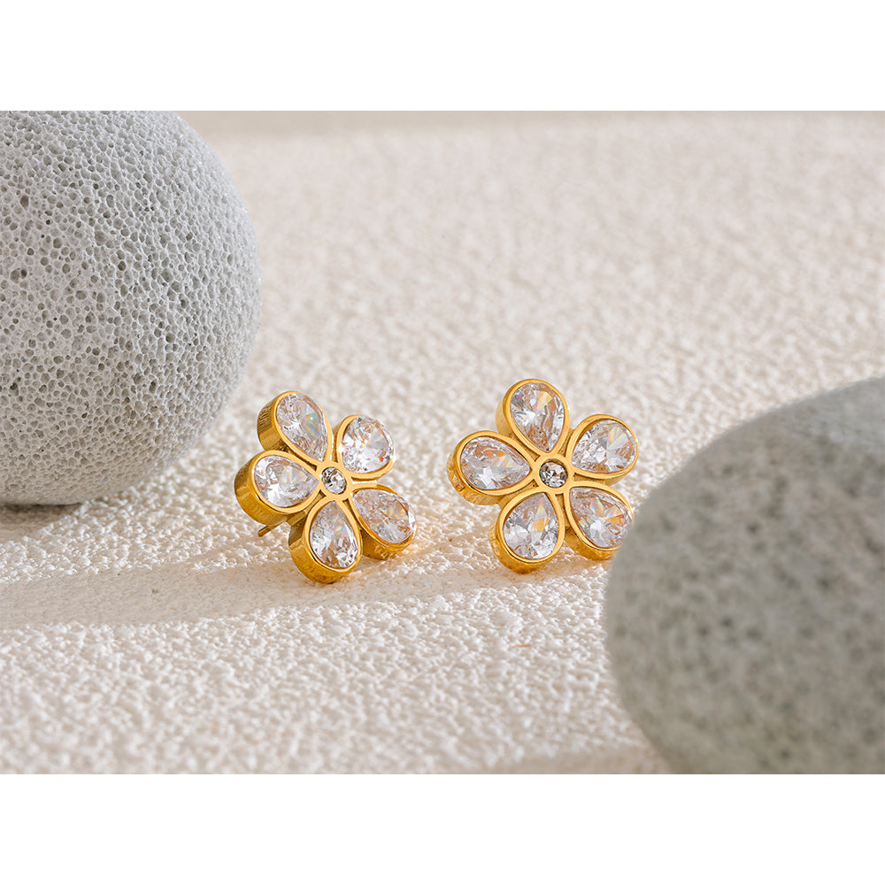 Crystal Petal Flower Stud Earrings