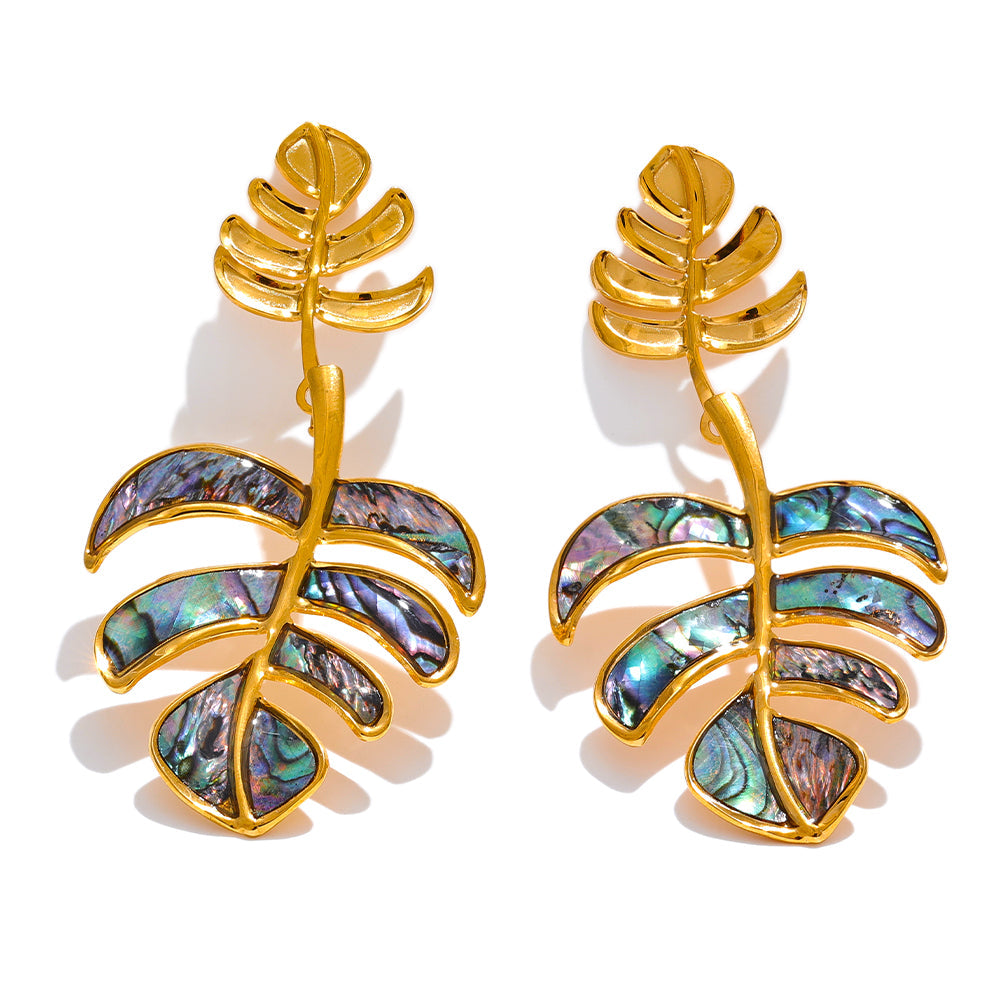 Abalone Palm Leaf Drop Earrings