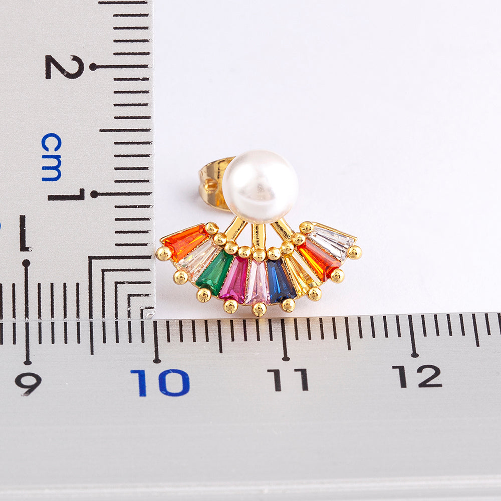 Rainbow Gem Pearl Drop Earrings