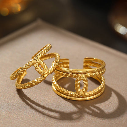 2pc Twisted Rope Open Gold Ring Set