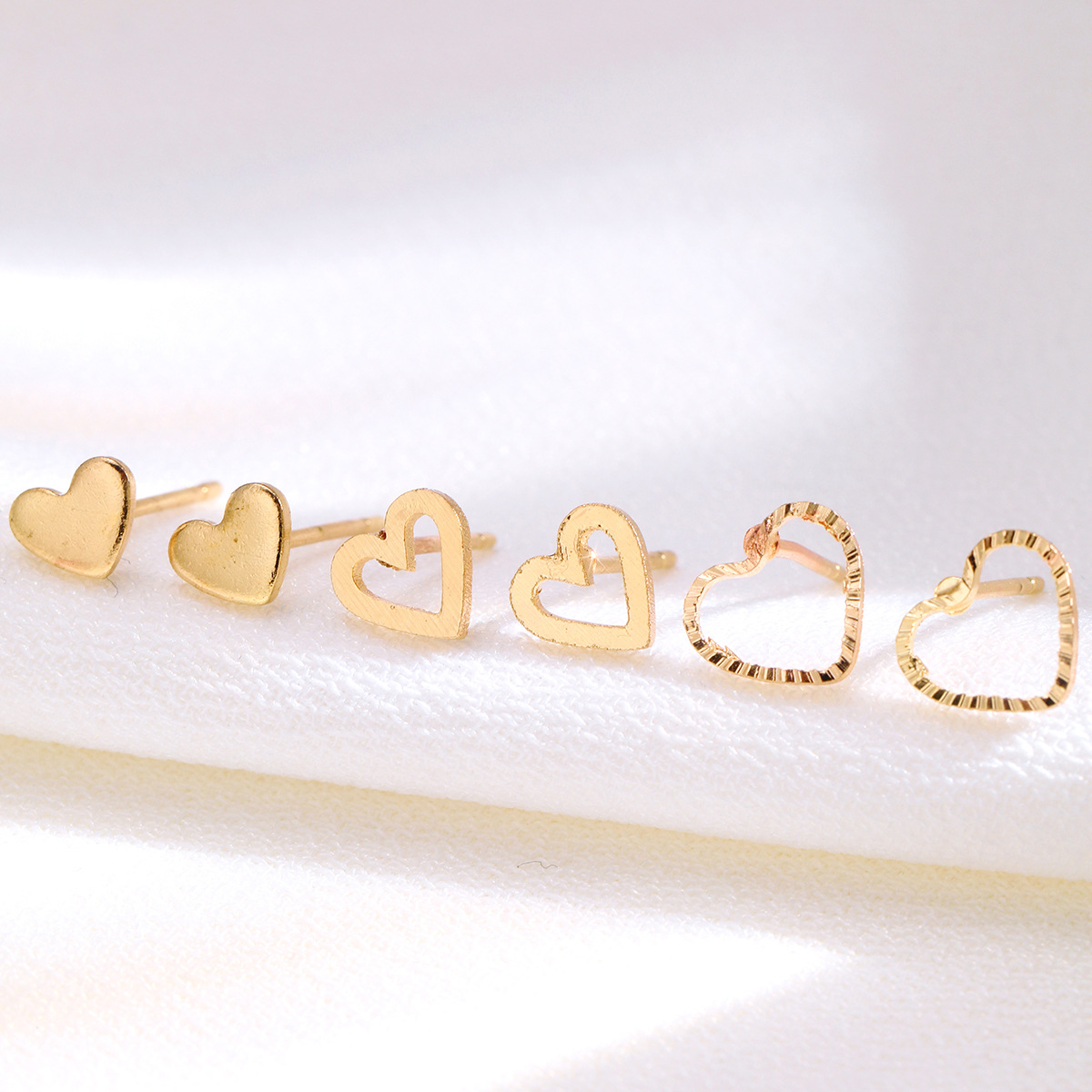 6pc Gold Heart Stud Earring Set