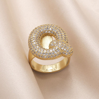 Gold Bubble Letter Initial Ring
