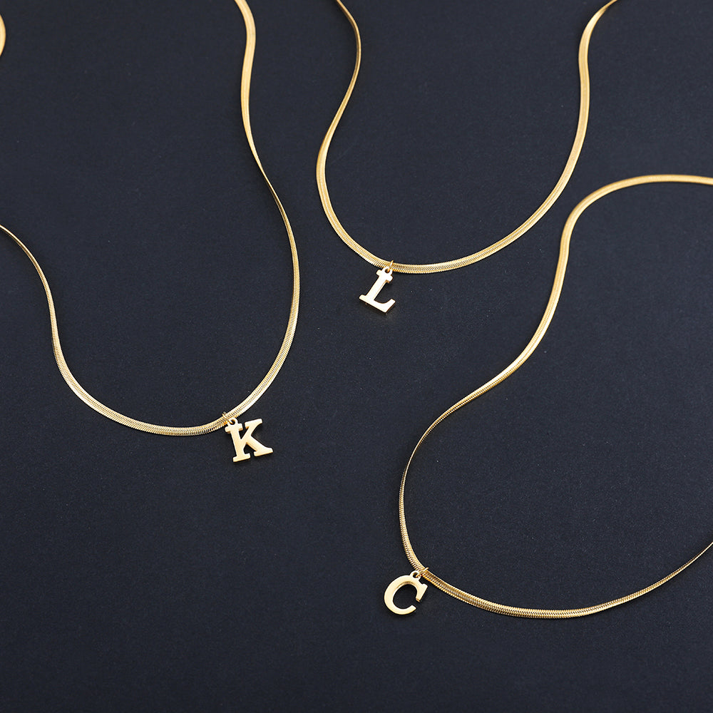 Gold Initial Pendant Snake Chain Necklace