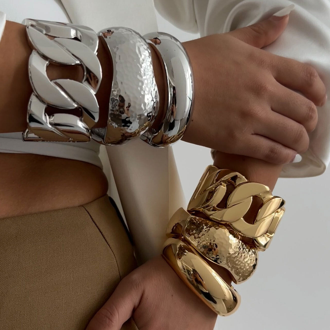 Gold Wide Chain Cuff Bracelet