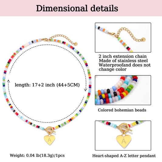 Beaded Heart Initial Pendant Necklace