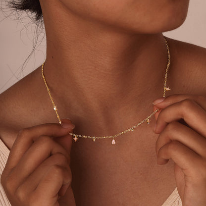 Dainty Red Gemstone Charm Necklace