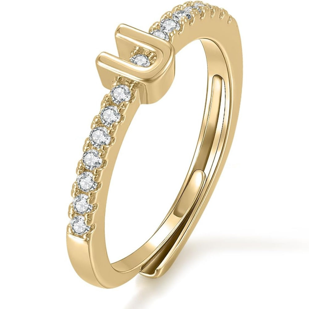 Gold Initial Letter Adjustable Ring