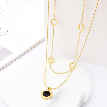 2pc Gold Circle Pendant Necklace Set
