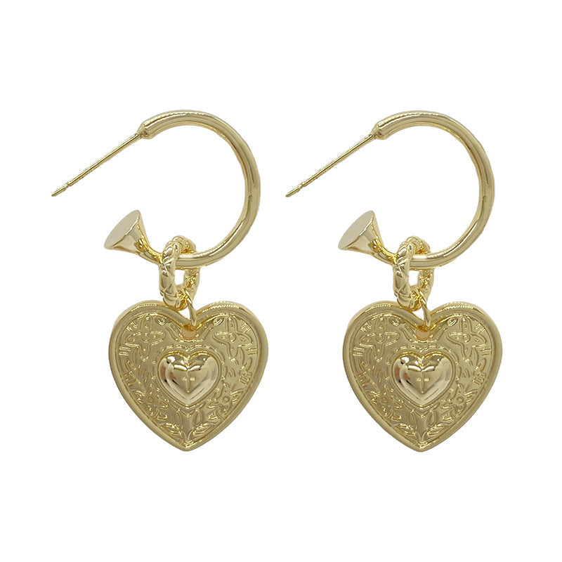 Vintage Embossed Heart Hoop Earrings