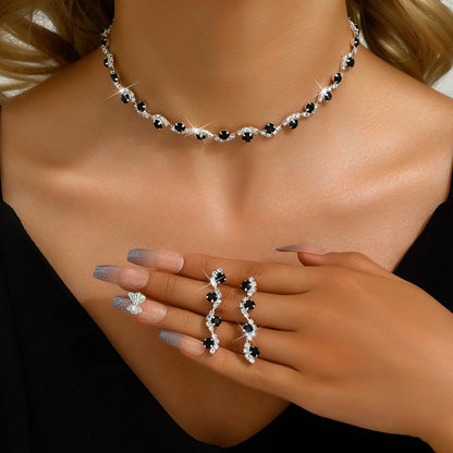 3pc Rhinestone Flower Necklace & Earrings Set