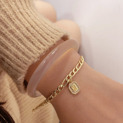 Gold Initial Charm Chain Bracelet