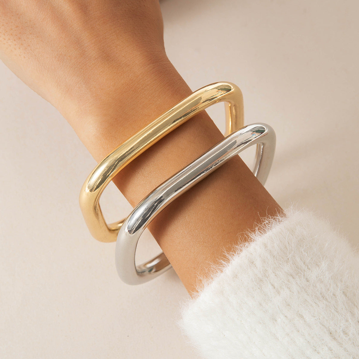 Gold & Silver Geometric Cuff Bracelet Set