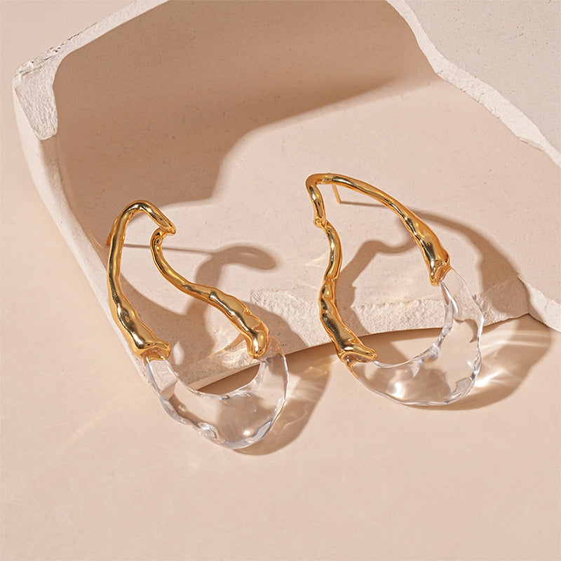 Clear Resin Teardrop Hoop Earrings