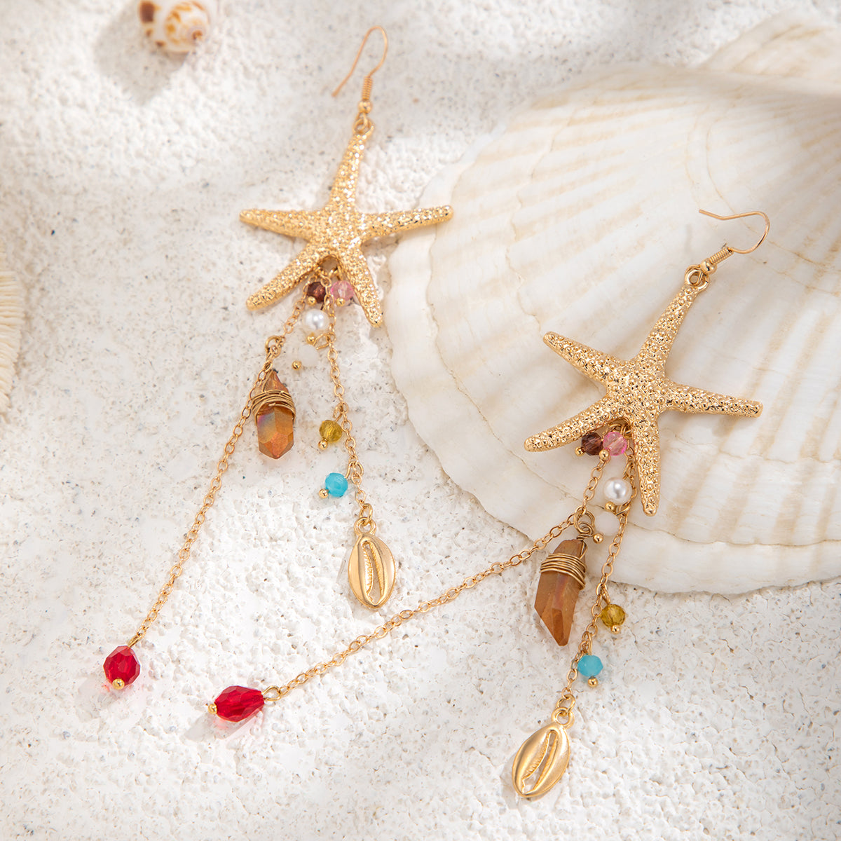 Boho Starfish Tassel Drop Earrings